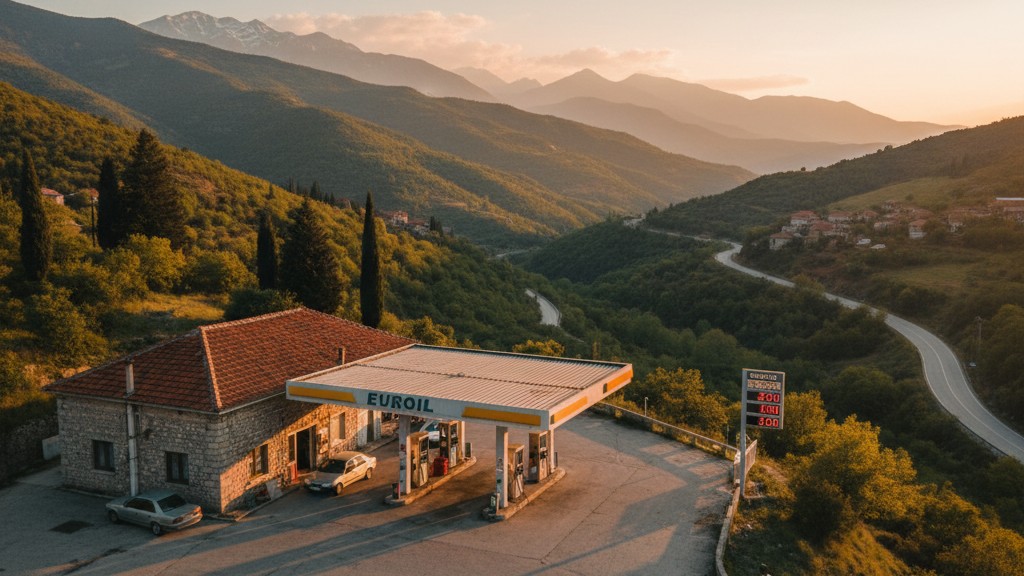 Self-service fuel pump with price display in Albanian lek