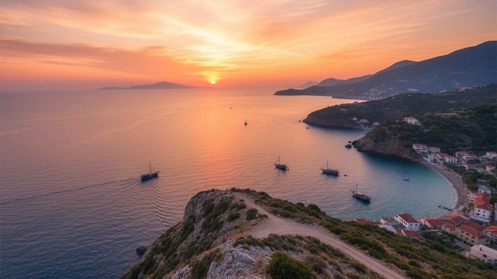 View of Corfu island from the Albanian coast across the narrow strait