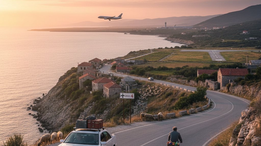 Carte de l'Albanie montrant les emplacements des aeroports principaux