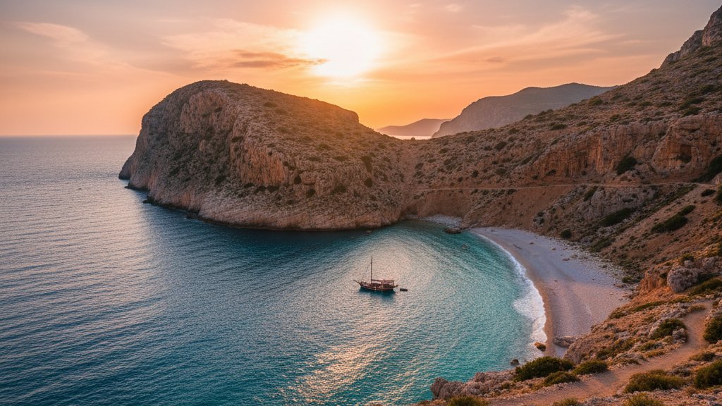 Vista panoramica de la Bahia de Grama en la costa sur de Albania con aguas turquesas y acantilados