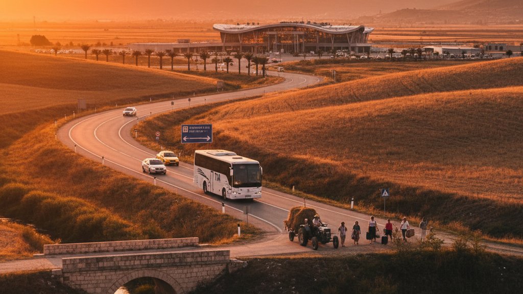 Modern A1 highway connecting Tirana with the international airport showing clear signage
