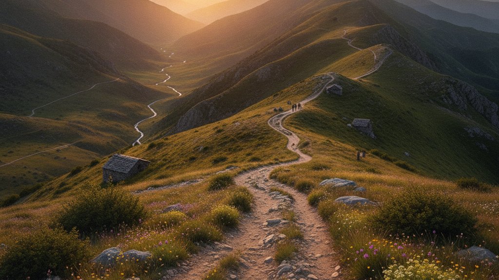 Senderistas en un sendero de montana en Albania
