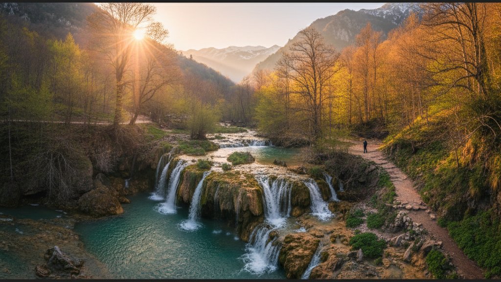 Cascada escondida rodeada de vegetacion en Albania