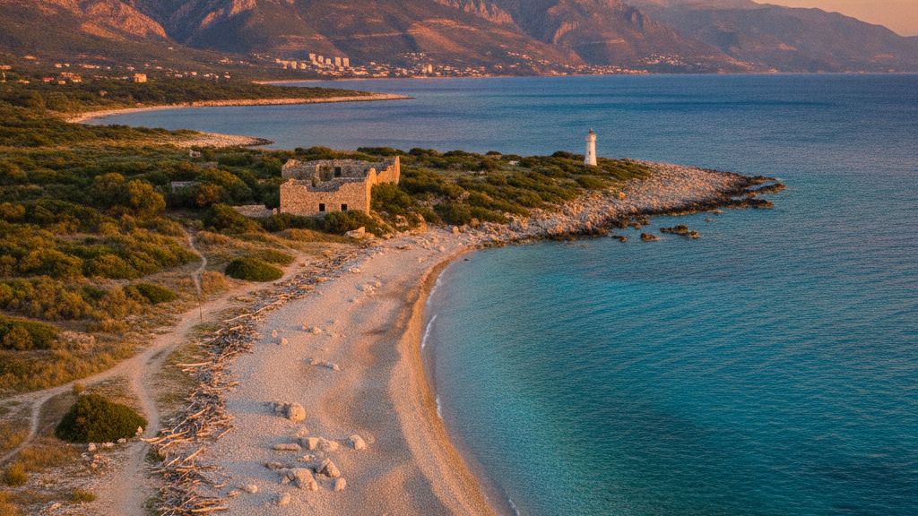 Albanian coastline with clear waters of the Ionian and Adriatic seas