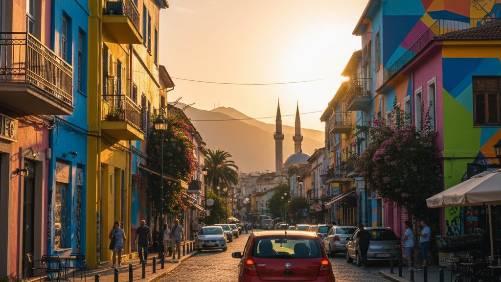Economy car parked at Tirana city center ready for affordable rental in Albania