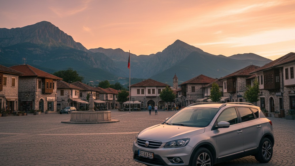 Fushe-Kruje sehir merkezi ve yerel kiralama noktasi yakin plan